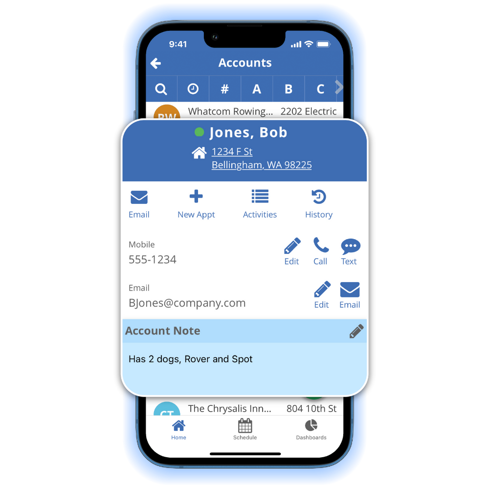 Managing a carpet cleaning customer on a mobile device