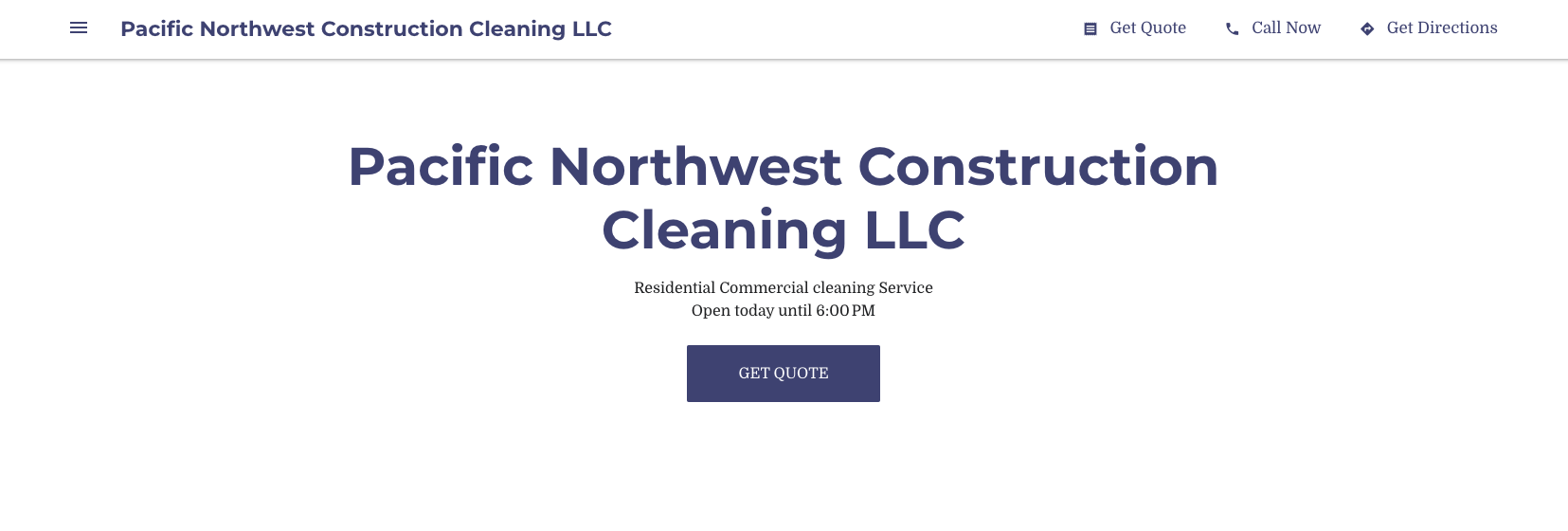 Construction Cleaning website page featuring a clear call to action button to request a quote
