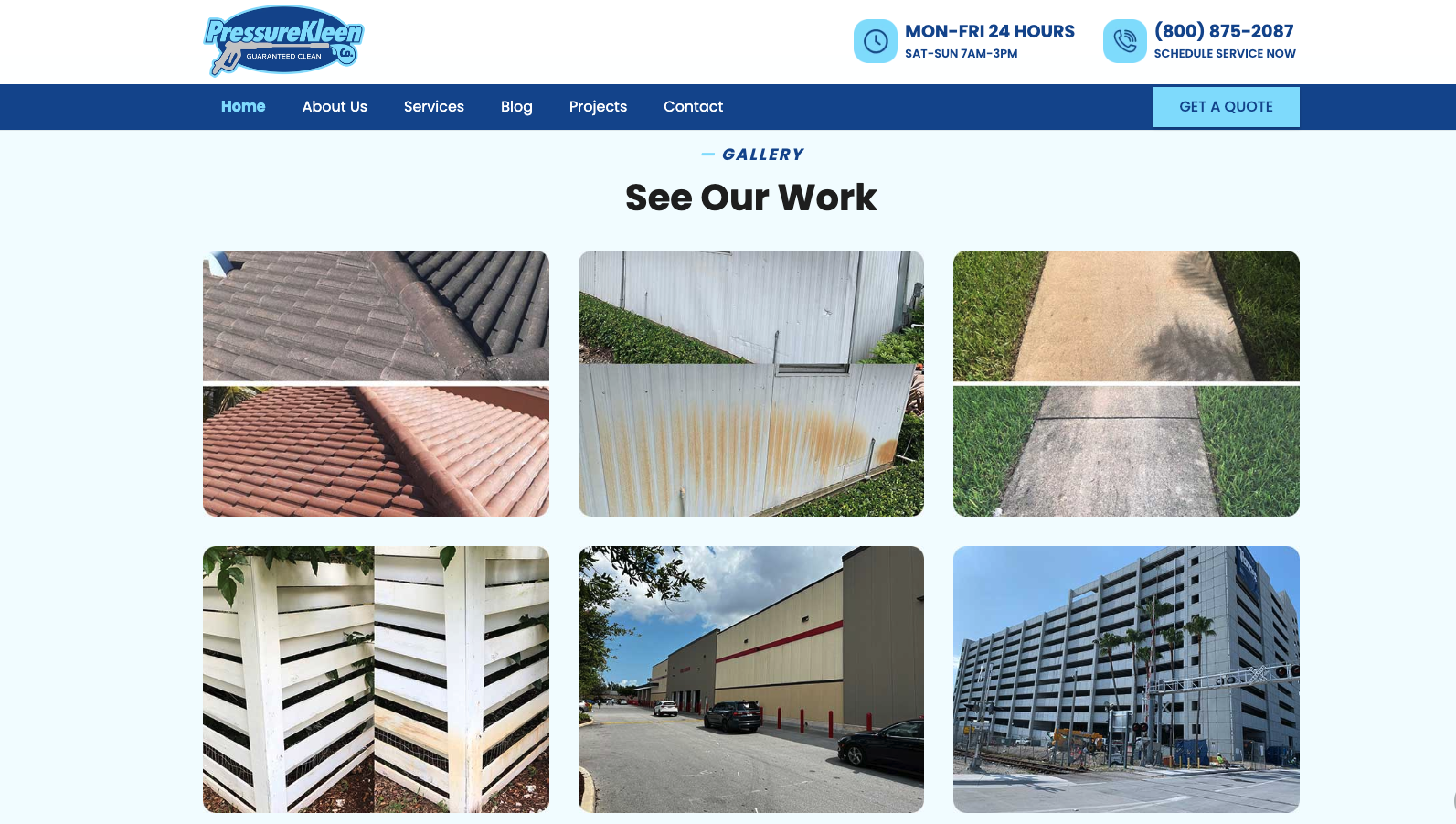 Photo gallery of before and after pictures for a pressure washing business website