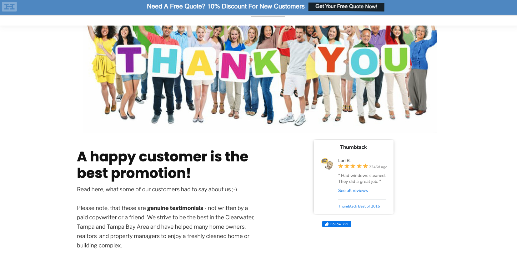 Testimonials page for a pressure washing website containg genuine customer testimonials