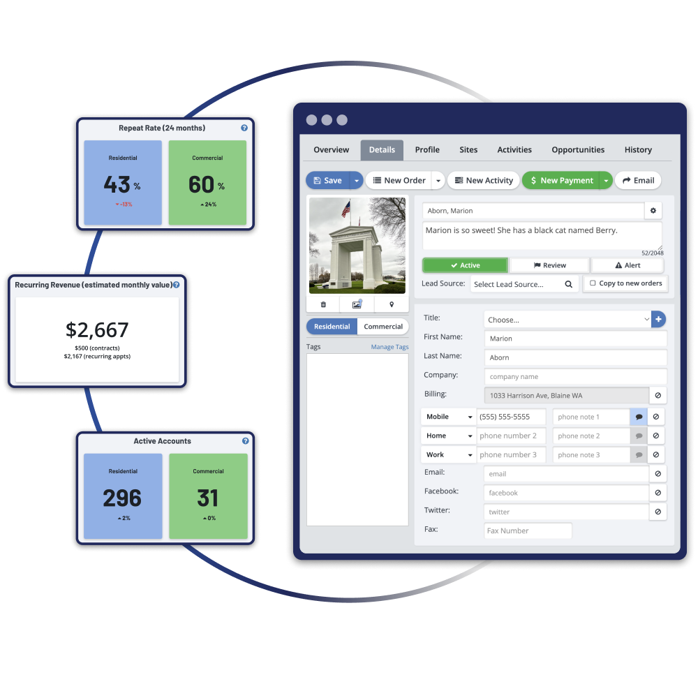 Service business can manage all of their customer accounts in one place with ServiceMonster CRM
