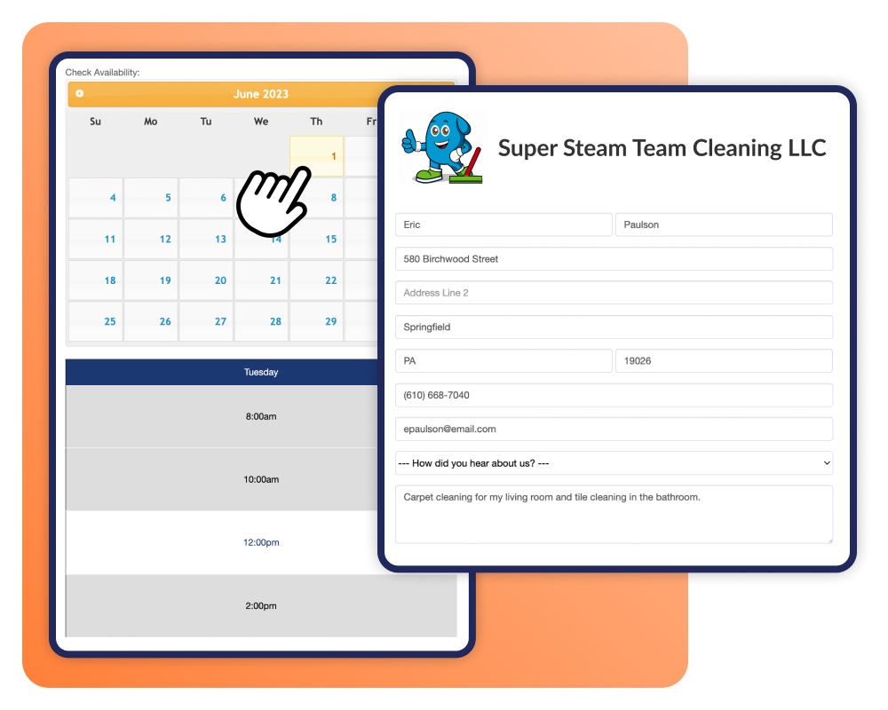 Online booking forms for maid services