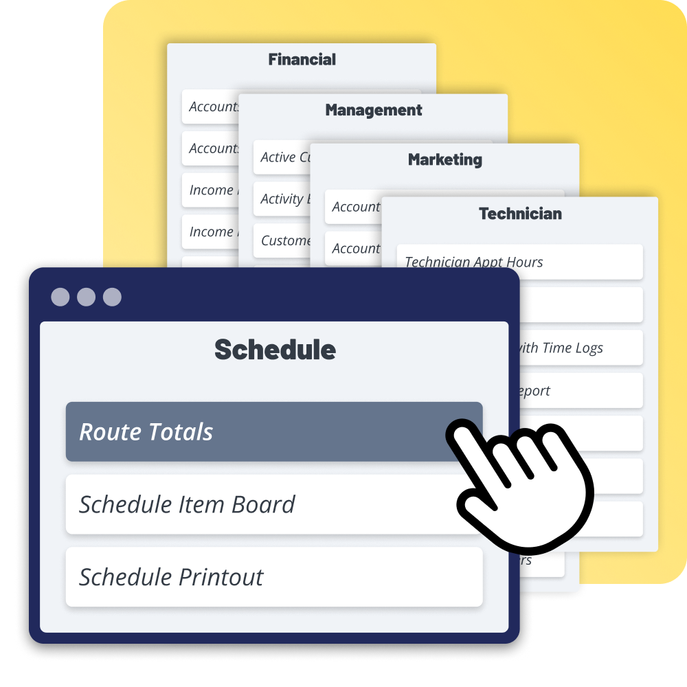 Chose from reports for management, marketing, schedule performance, and more