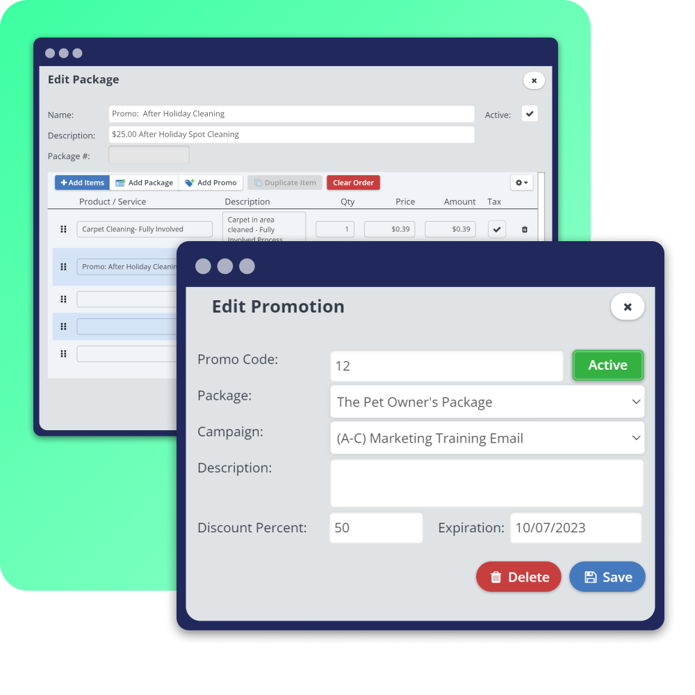 Build packages and promotions to easily upsell customers with add-ons and bundle pricing