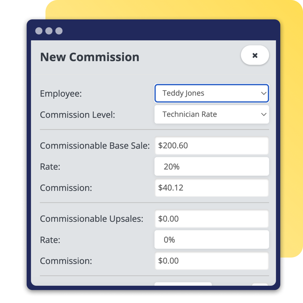 Manage commissions easily and let your techs earn more for their efforts