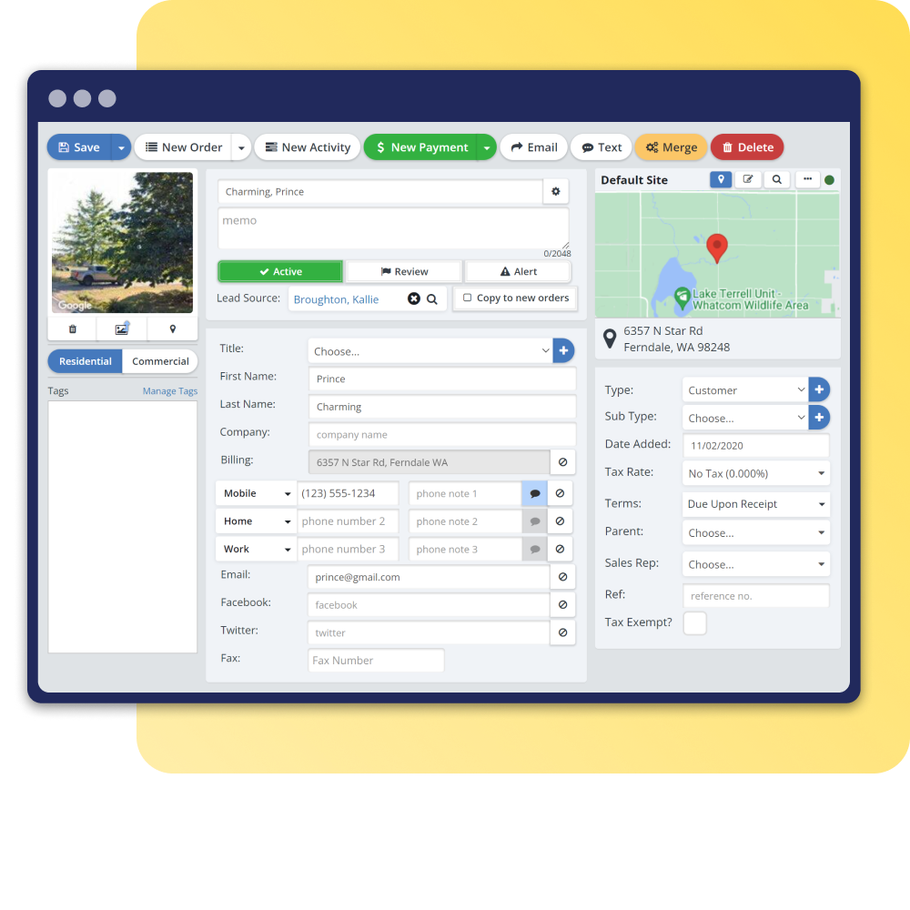 View detailed client contact information with order history, site notes, and more
